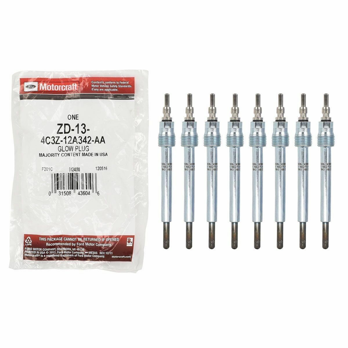 6.0L 2004-2010 Motorcraft Set of 8 Glow Plugs for Ford Powerstroke ZD-13 6.0L 2004-2010 Motorcraft Set of 8 Glow Plugs for Ford Powerstroke ZD-13